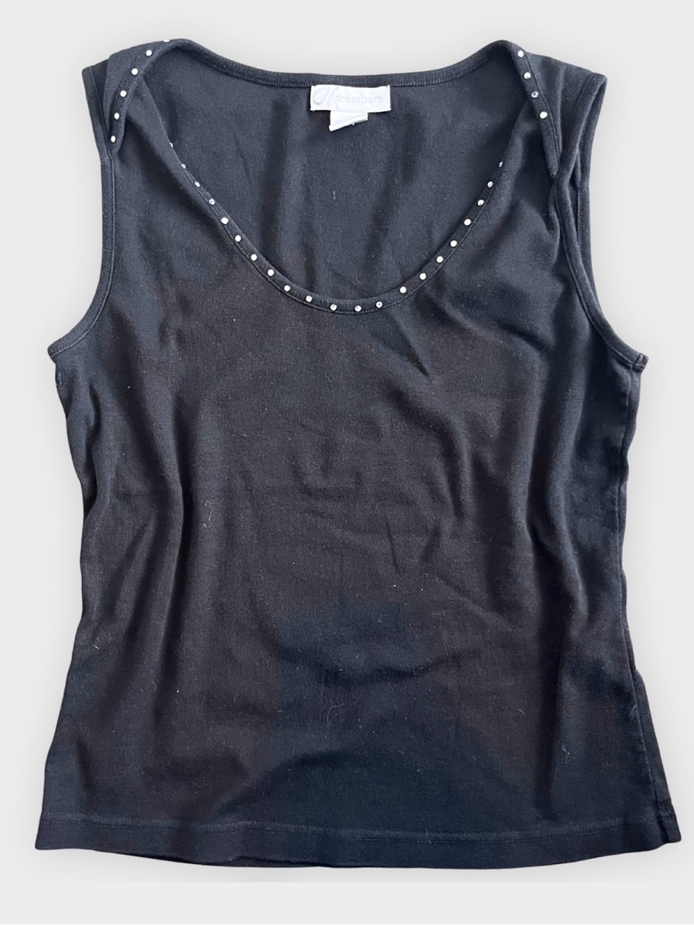 Dressbarn Black Studded Scoop Neck Tank Top Y2K 100% Cotton Size M